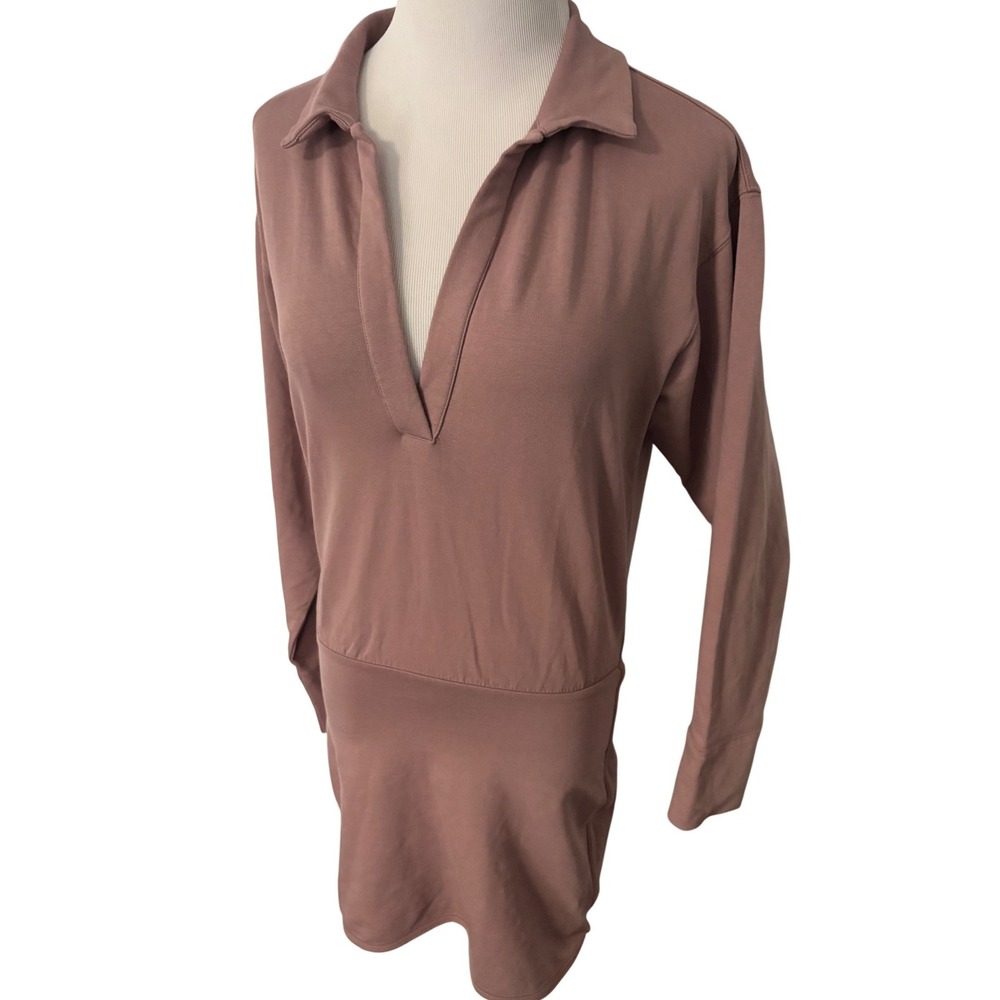 NWT LSpace Active Carson Dress Wms XS Dusty Rose Mauve Mini Long Sleeve Collared